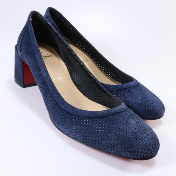 Incastrana 55mm navy blue Perforated Padded Insole Round pumps d509 - Picture 1 of 11